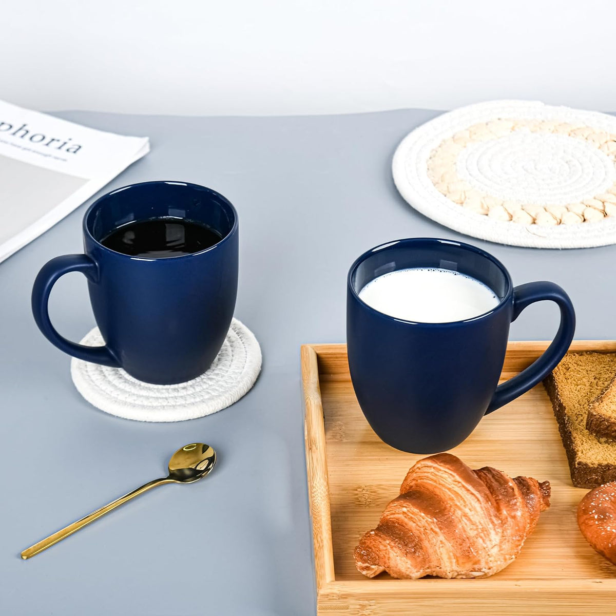 16oz Coffee Mugs Set of 6, Large Ceramic Modern Coffee Mugs With Handle For Tea,Latte,Cappuccino,Cocoa. Dishwasher.Microwave Safe (Matte Blue)