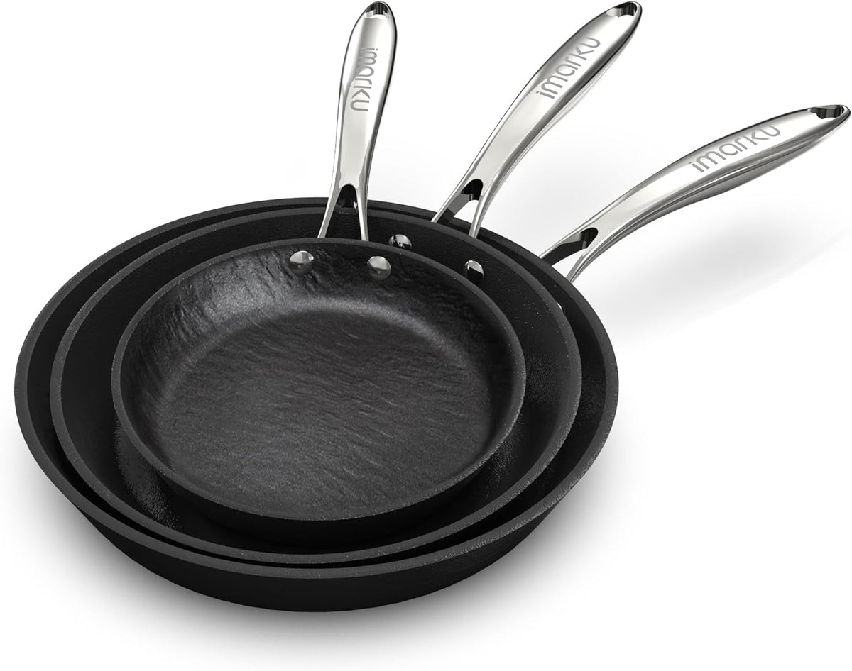 imarku Non Stick Frying Pans, 8&10&12 inch Nonstick Skillet, Professional Frying Pan, Induction Compatible Cooking Pan Set, Cool Stainless Steel Handle, Dishwasher Safe, Gift for Men and Women
