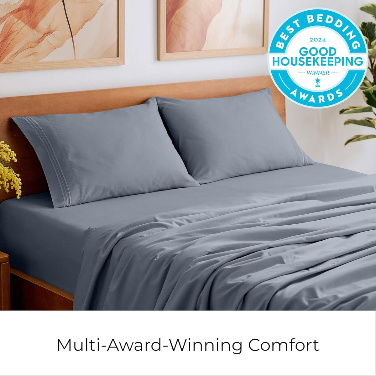 Mellanni Split King Sheets Set - 5 PC Iconic Collection Bedding - Hotel Luxury, Extra Soft, Cooling Bed Sheets - Wrinkle, Fade, Stain Resistant (Split King, Mineral Gray)