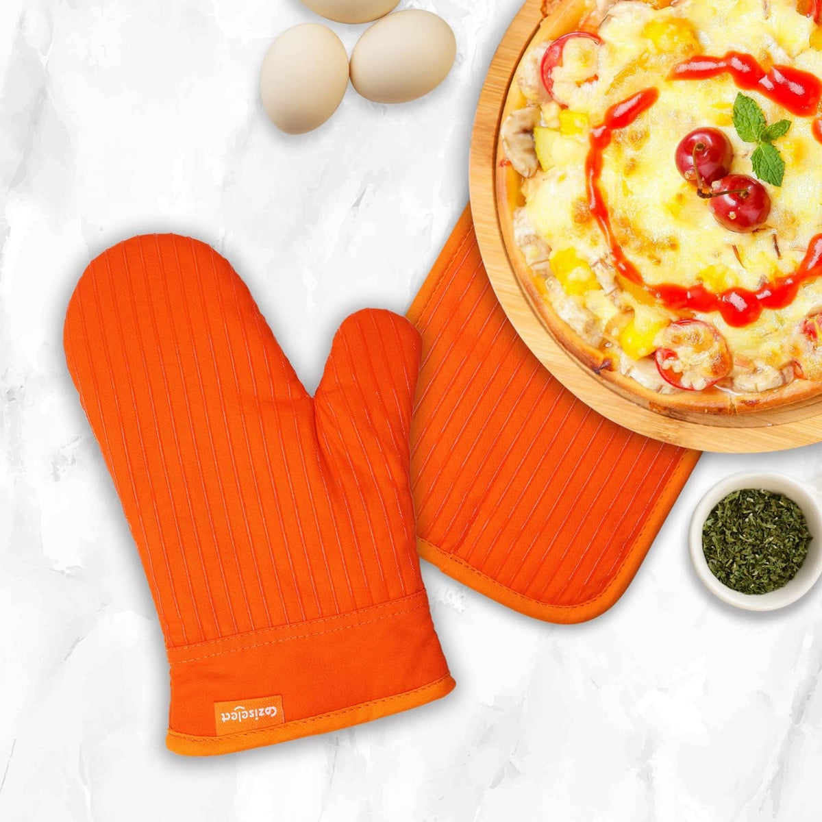 Oven Mitts Orange, Orange Oven Mitts and Pot Holders Set, Heat Resistant Oven Mit Gloves Hot Pads for Kitchen Cooking Grill, 4 Piece Set