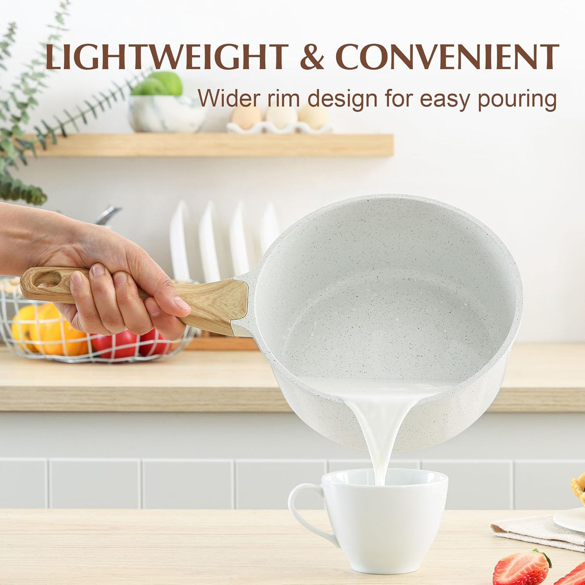 SENSARTE White Ceramic Nonstick Saucepan with Lid 2.0 Quarts, Small Cooking Pot with Stay Cool Handle, Induction Compatible Saucepot, White Granite Coating, Free of Intentionally Added PTFE/PFOA/PFAS