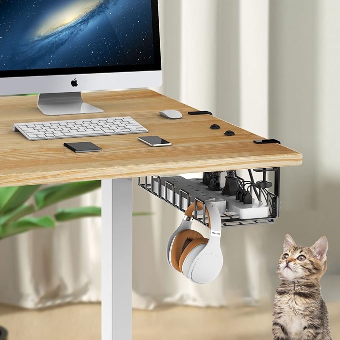 REFLYING Under Desk Cable Management Tray, L 15.7'' W 6.3'' No Drill Steel Desk Cable Organizers, Wire Management Tray