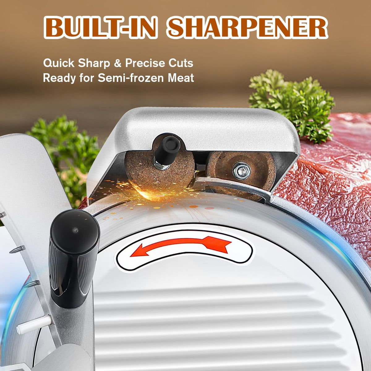CGOLDENWALL Commercial Meat Slicer Machine, 240W 0-0.7" Adjustable Thickness Electric Deli Meat Cheese Food Slicer, 10" Semi-Auto Frozen Meat Slicer for Home, Copper Motor Low Noise Durable