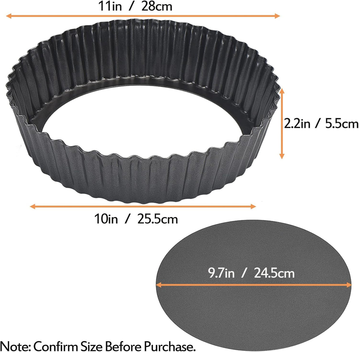 2 Pack Nonstick Tart Pan, Quiche Pan, Carbon Steel Deep-dish Pie Pan with Removable Loose Bottom (11 In)