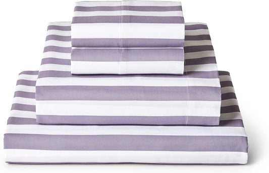 Mellanni Queen Sheets Set - 4 PC Iconic Collection Bedding - Hotel Luxury, Extra Soft, Cooling Bed Sheets - Wrinkle, Fade, Stain Resistant (Queen, Oxford Stripe Hazy Lilac)