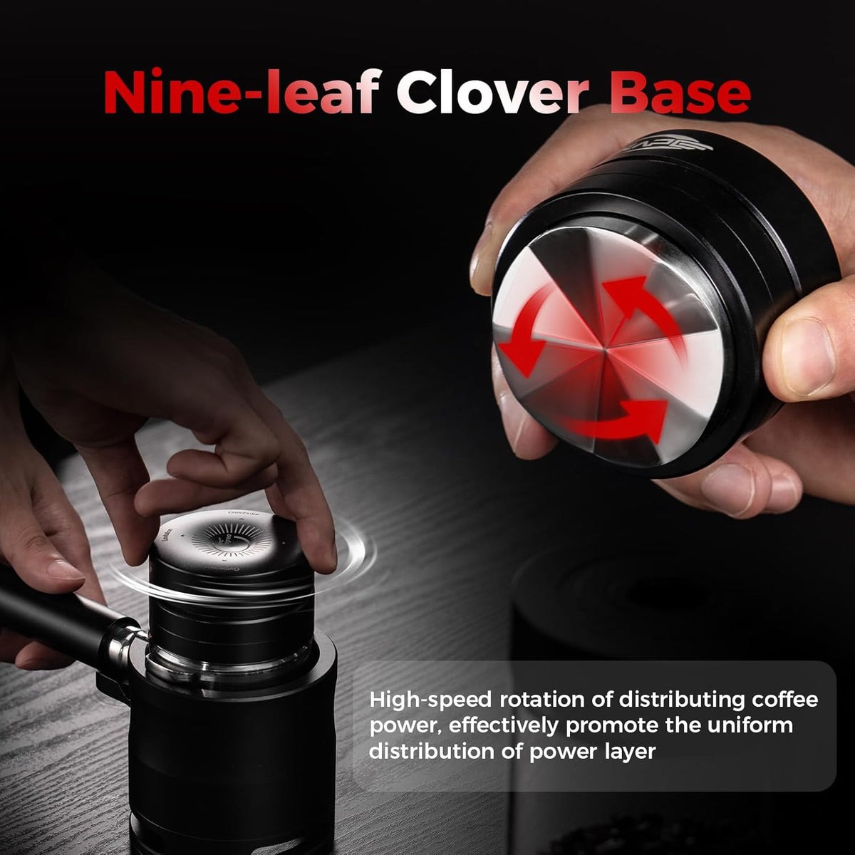 IKAPE 53.3MM Newly Upgrade Espresso Coffee Distributor, Coffee Dual-Bearing & High-Speed Distribution Tools, Adaptive Height Coffee Tamper Leveler for 54mm Portafilters