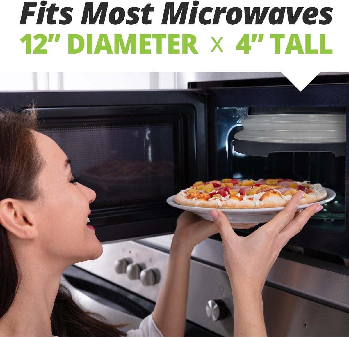 2.0 Magnetic Microwave Splatter Cover, Collapsible 12-Inch BPA-Free Food Lid with Upgraded Magnets, Vented Plate Guard, Dishwasher Safe, Space-Saving Magnetic Storage - Black