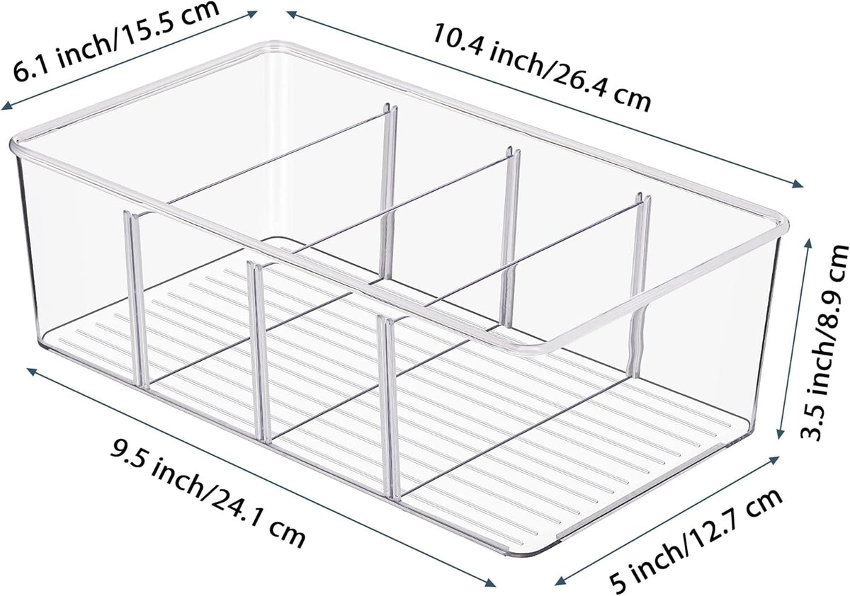 Vtopmart 10 Pack Food Storage Organizer Bins, Clear Plastic Bins for Pantry, Kitchen, Fridge, Cabinet Organization and Storage, 4 Compartment Holder Packets, Snacks, Pouches, Spice Packets
