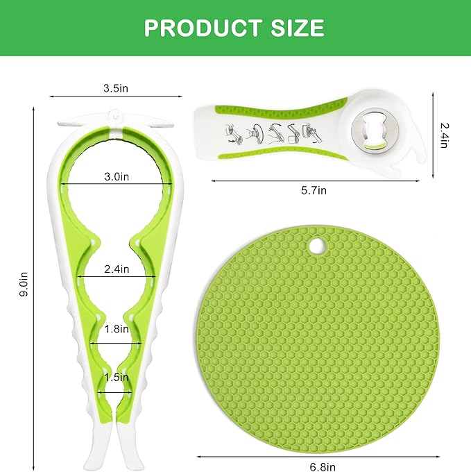 Jar Opener for Weak Hands, Seniors with Arthritis, 5 in 1 Multi Function Bottle Opener Lid Opener For Arthritic Hands with Non Slip Rubber Jar opener Gripper Pad