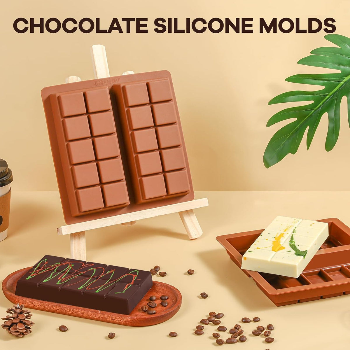 Dubai Chocolate Molds 1 Inch Deep, Silicone Chocolate Bar Mold – Non-Stick, Flexible, Large and Thick Homemade Chocolates, Candies, and Desserts - Set of 2