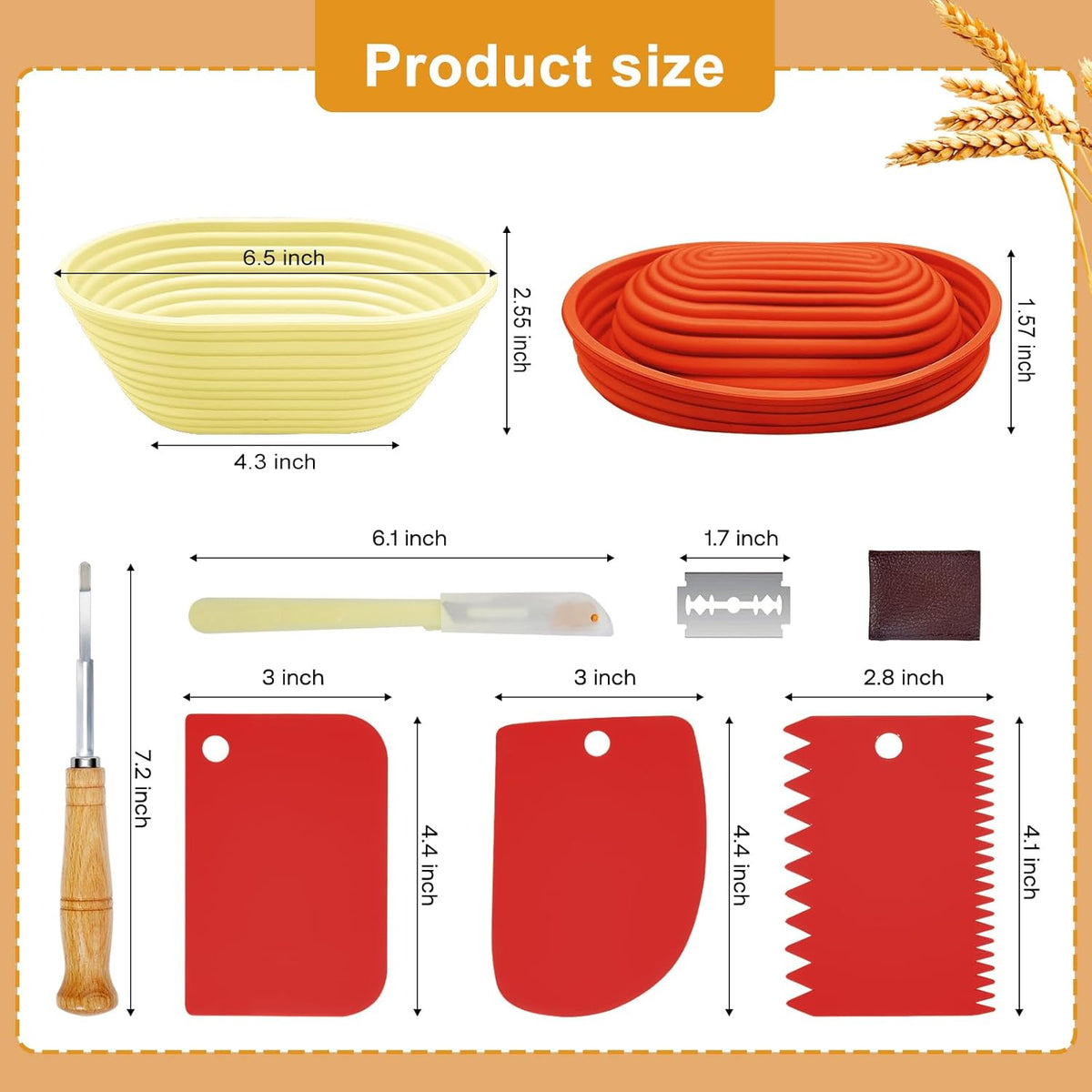 Silicone Banneton, Sourdough Bread Baskets (Set of 6, 6.5 Inch), Oval Proofing Bread Bowls with Starter Kit, Bread Making Baking Supplies