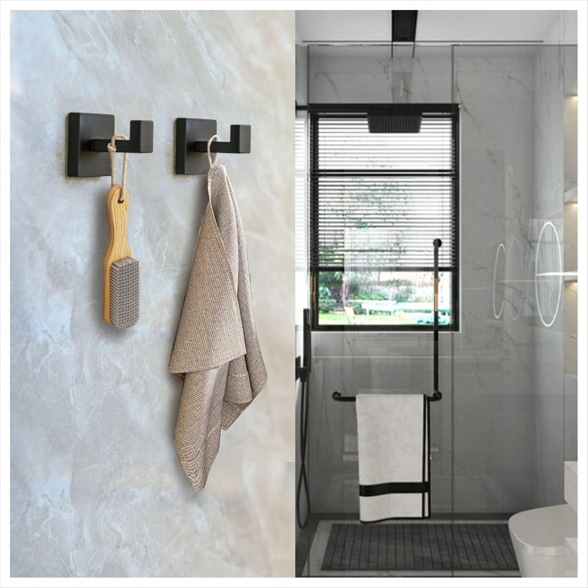 Matte Black Robe & Towel Hooks, Heavy Duty SUS 304 Stainless Steel, Wall Mounted, 2 Pack, Modern Design for Bathroom, Kitchen, and Bedroom