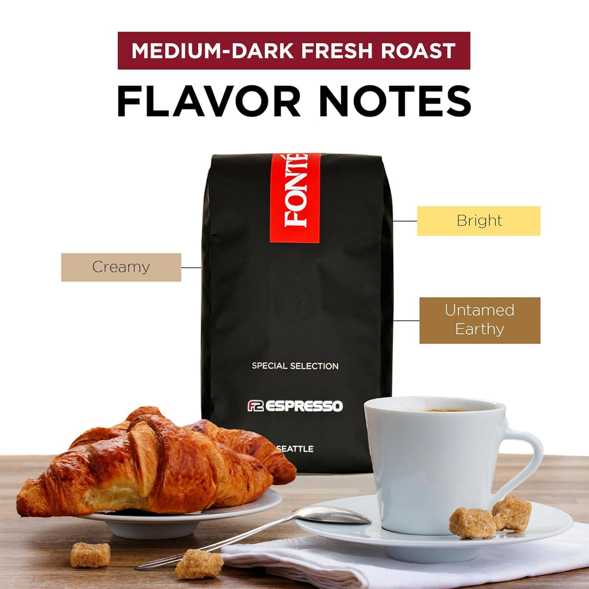 Fonte Coffee Roaster - French Press Coffee - Medium-Dark Fresh Roast - Roasted in Seattle - Single Origin - Sweet, Caramel, Cocoa - 12 oz - F2