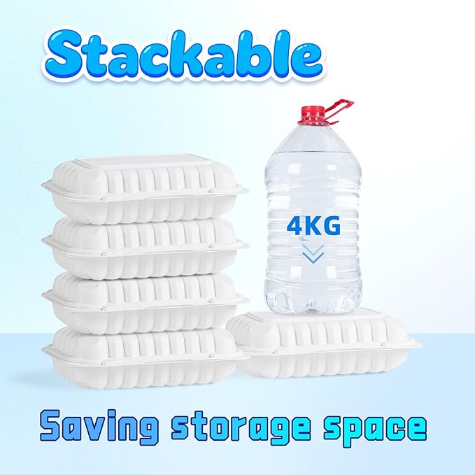 YANGRUI To Go Containers, Reusable 150 Pack 9 x 6 Inch 28 OZ Plastic Hinged Food Boxes Microwave Freezer Safe BPA Free MFPP Clamshell Take Out Container