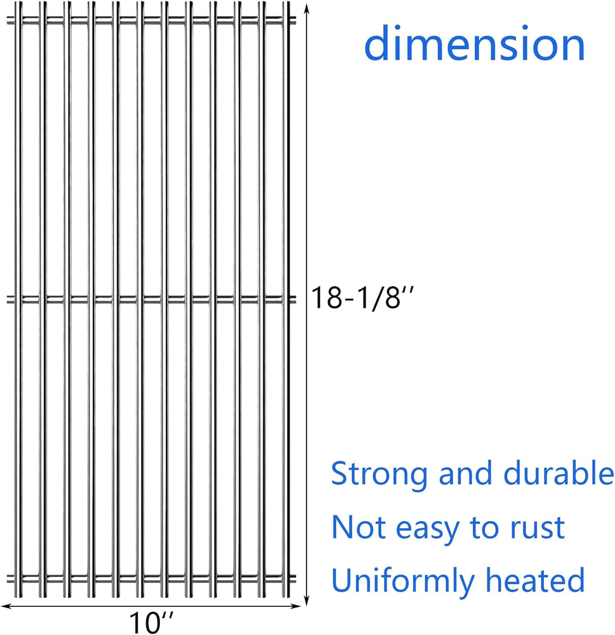 18-1/8" Stainless Steel Grates Replacement for Charbroil 463263110, 463268107, 463271309, 463271312, 463271313, 463271314, 463271315, 466231711, 466247310, 466247512 Kenmore Gas Grill