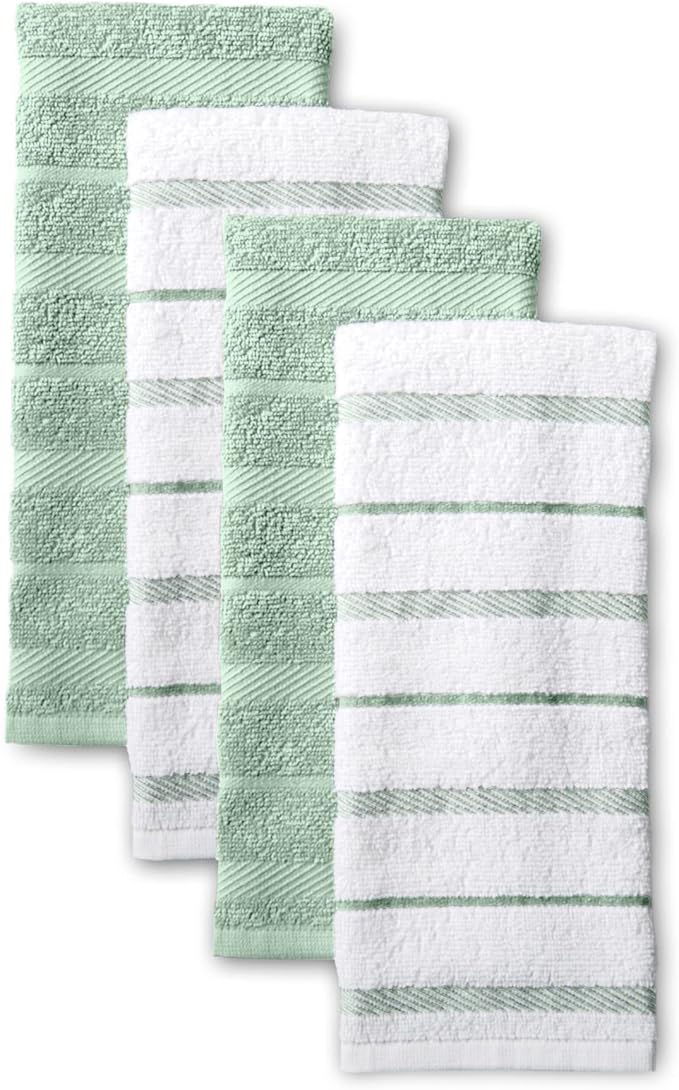 KitchenAid Albany Kitchen Towel 4-Pack Set, Pistachio/White, 16"x26"