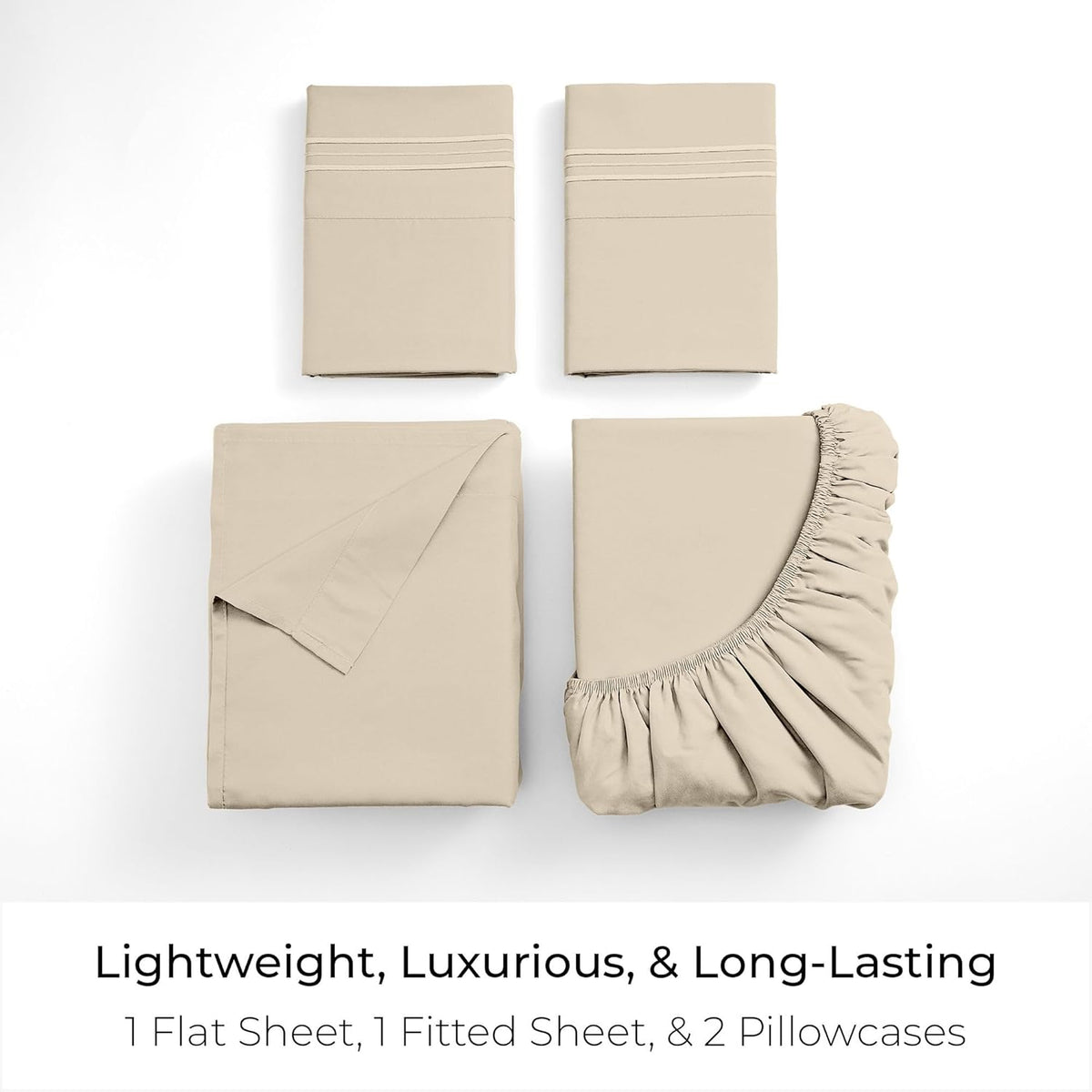 Mellanni King Sheets Set - 4 PC Iconic Collection Bedding - Hotel Luxury, Extra Soft, Cooling Bed Sheets - Wrinkle, Fade, Stain Resistant (King, Beige)