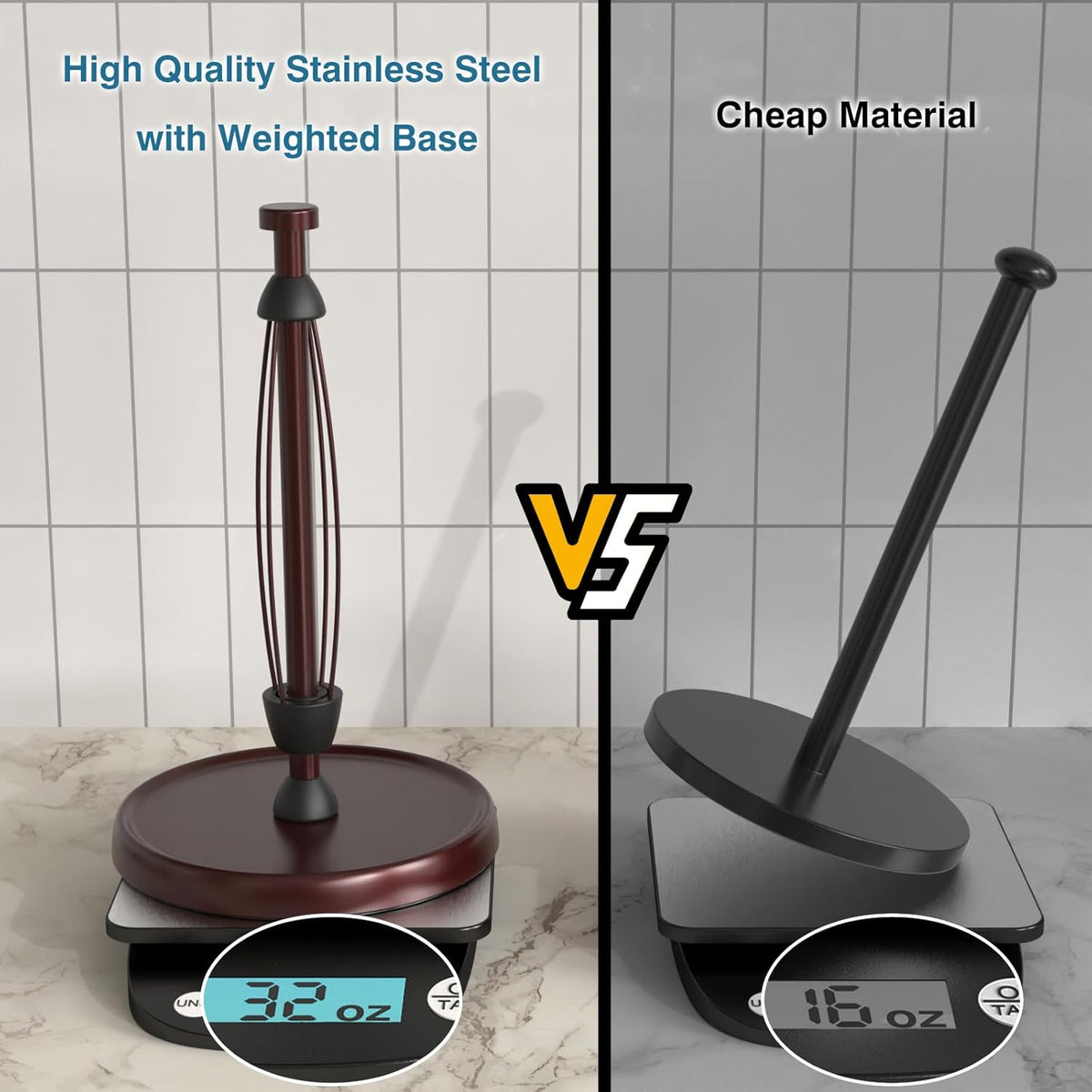 Oil Rubbed Bronze Paper Towel Holder Countertop, Bronze Kitchen Accessories Decor, Stainless Steel, Paper Towel Roll Holder Stand with Ratchet Mechanism for Kitchen Bathroom Farmhouse Essentials
