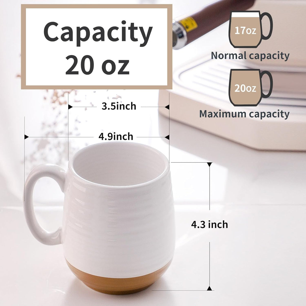 Hasense 20 oz Coffee Mugs, Large Mugs with Handle Set of 2, Stoneware Coffee Cups for Mom Dad Friend, Prefect for Latta, Tea, Coffee, Dishwasher and Microwave Safe, White & Black