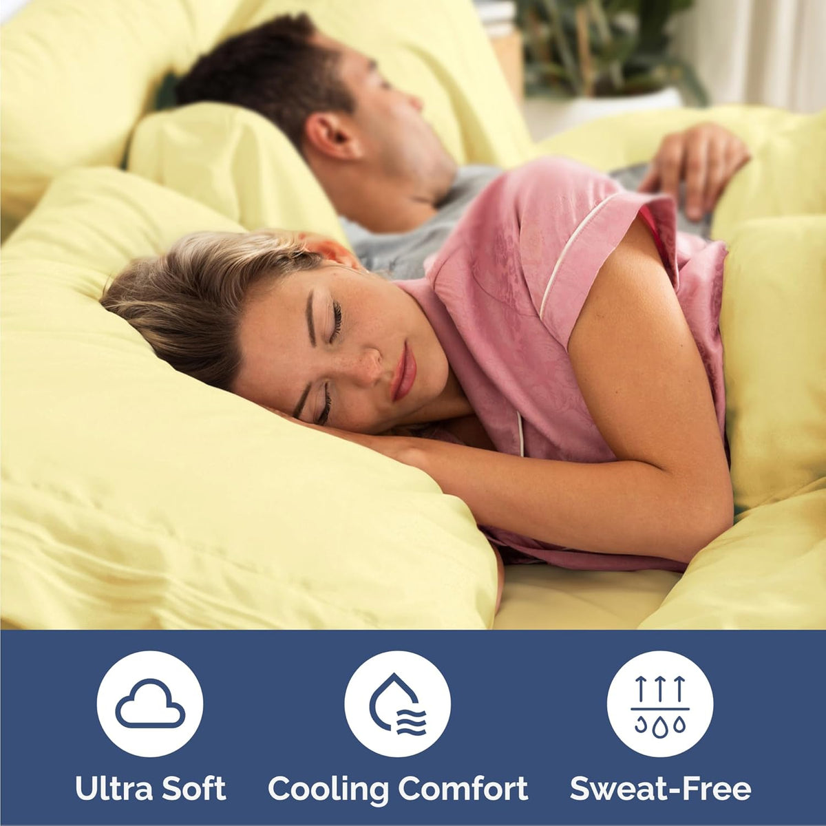 Queen Size 4 Piece Sheet Set - Comfy Breathable & Cooling Bed Sheets Set - Hotel Luxury Bedding for Women, Men, Kids, Teens, Boys & Girls - Deep Pockets, Ultra-Soft, Wrinkle Free - Oeko-Tex - Yellow