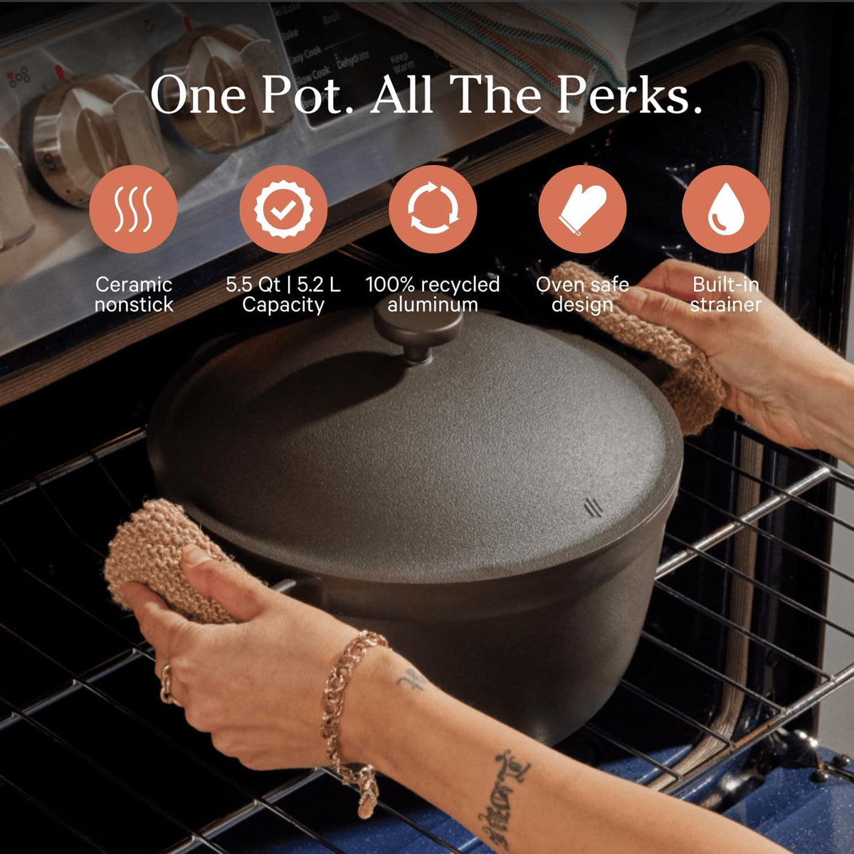 Our Place Perfect Pot - 5.5 Qt. Nonstick Ceramic Sauce Pan with Lid | Versatile Cookware for Stovetop and Oven | Steam, Bake, Braise, Roast | PTFE and PFOA-Free | Toxin-Free, Easy to Clean | Char