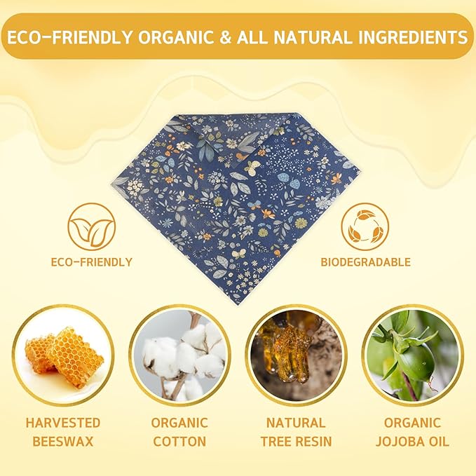 Reusable Beeswax Wrap - 9 Pack Beeswax Wraps for Food, Eco-Friendly Beeswax Food Wraps, with Mesh Grocery Bag & 2 Beeswax Bars, Reusable Food Storage Wrap Set, Sustainable Gifts