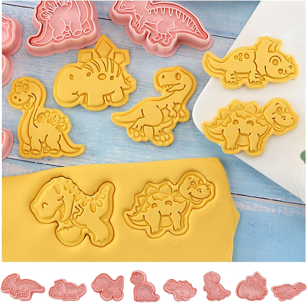 8 Pcs Dinosaur Cookie Cutters Set, 3D Dinosaur Style Baking Molds with Plunger Stampers, Cookie Cutter for Baking, Fondant, Cheese, and Pastries(K8)