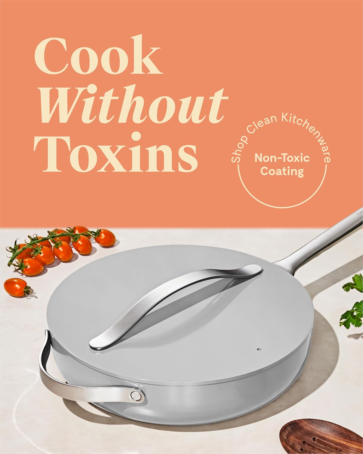 Caraway Nonstick Ceramic Sauté Pan with Lid (4.5 qt, 11.8") - Non Toxic, PTFE & PFOA Free - Oven Safe & Compatible with All Stovetops (Gas, Electric & Induction) - Gray