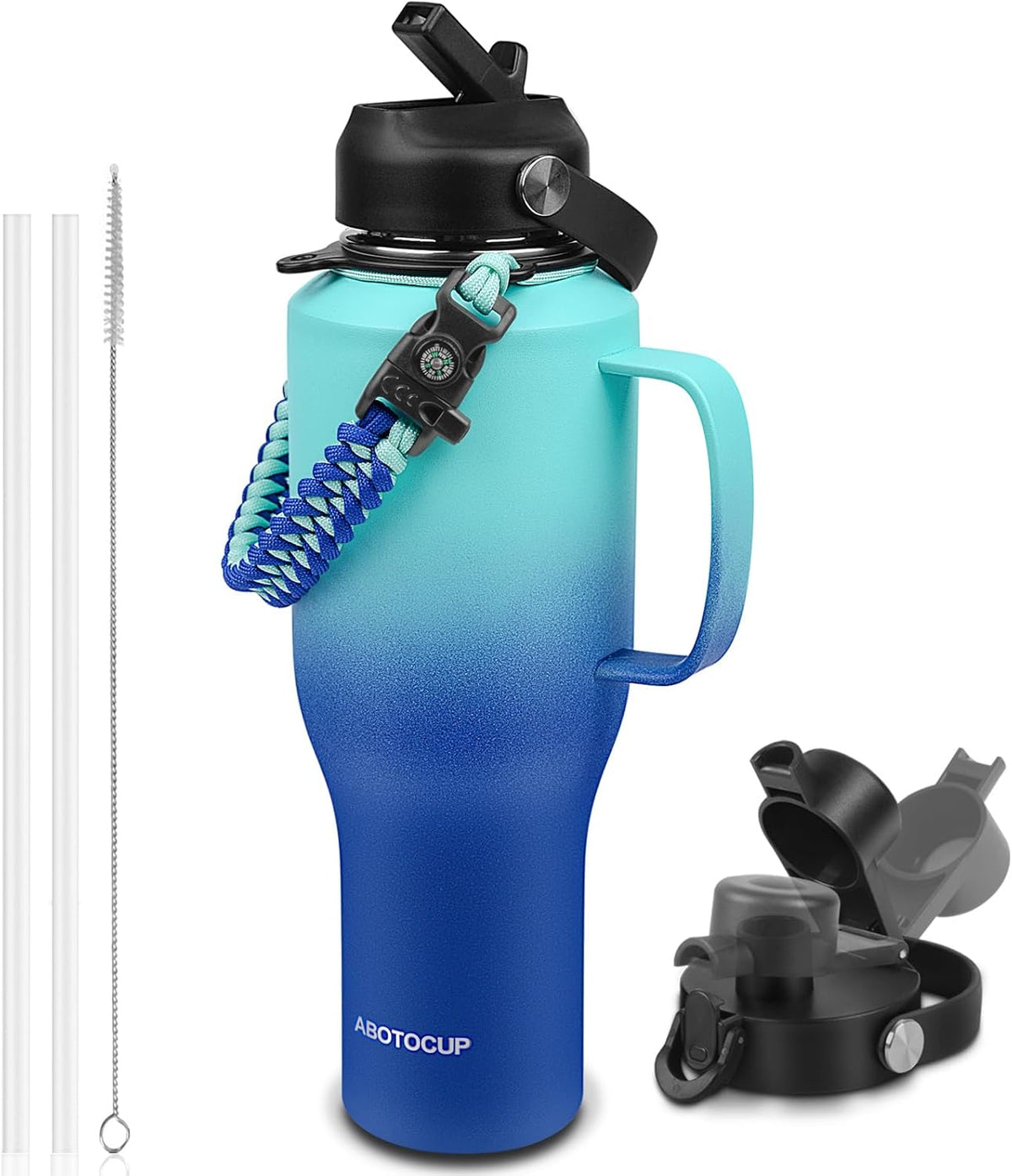 Water Bottle 40oz, Insulated Water Bottle with Handle & Straw Lids, Stainless Steel Water Bottle Fits in Any Car Cup Holder, Travel Cup Double Wall BPA-Free Leak-proof to Keep Cold &Hot
