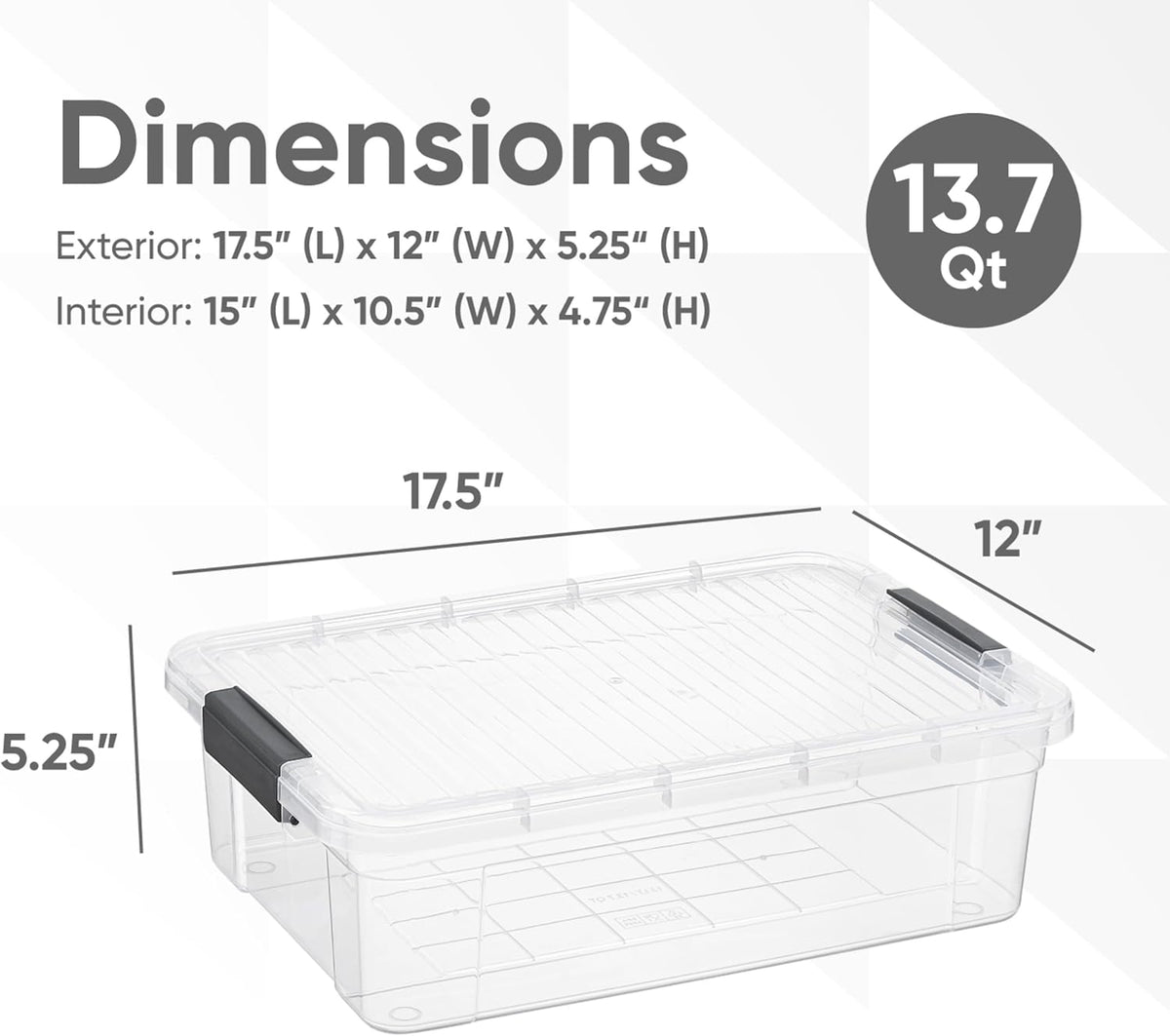 Superio Storage Bins with Lids, Clear Plastic Containers for Organizing, Stackable Totes, BPA Free, Odor Free, Organizer Boxes for Home, and Dorm (2 Pack, 13.7 Qt)