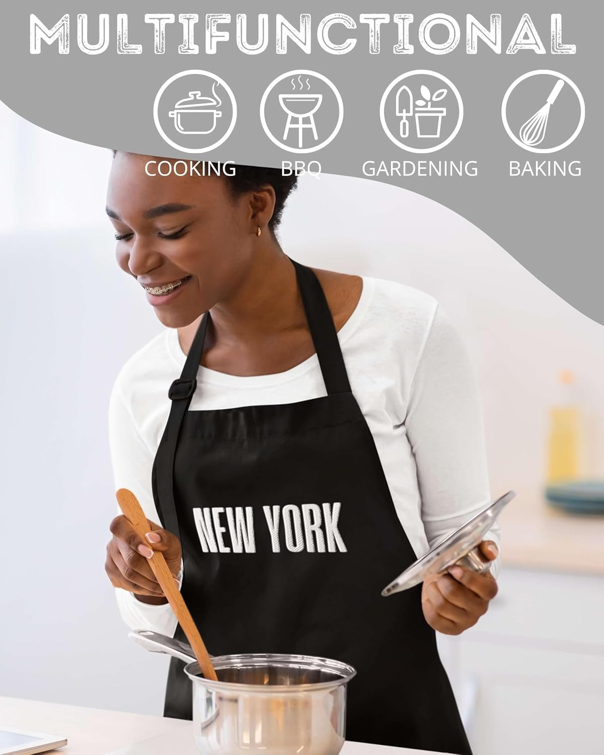 InnoBeta New York City Skyline Apron, Unisex Adult, Kitchen Apron with Pockets and Adjustable Neck Strap