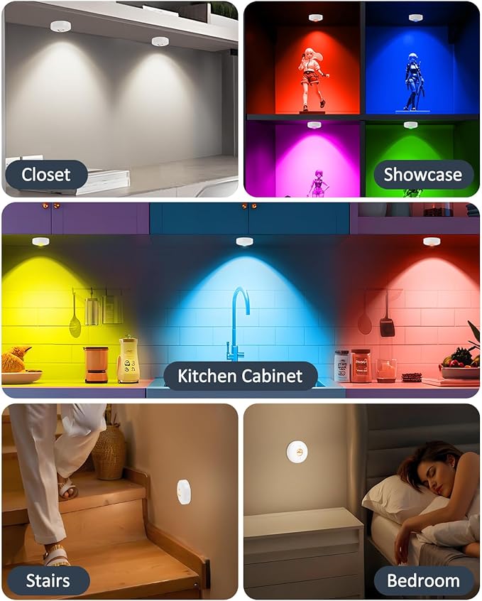Yiliaw LED Puck Lights with Remote, Magnetic AAA Battery Operated Light, Under Cabinet Lighting, Tap Lights with Dimmer & Timmer for Kitchen, Closet, Shelf - 3 Pack, White