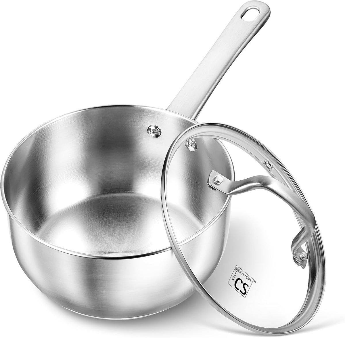 KOCH SYSTEME CS 1 Quart Stainless Steel Saucepan, 1 Quart Saucepan with Lid, Premium Steel Sauce Pan, Indutcion Sauce Pan with Lid, Small Sauce Pot, Stainless Steel Pot 1 QT, Oven Safe