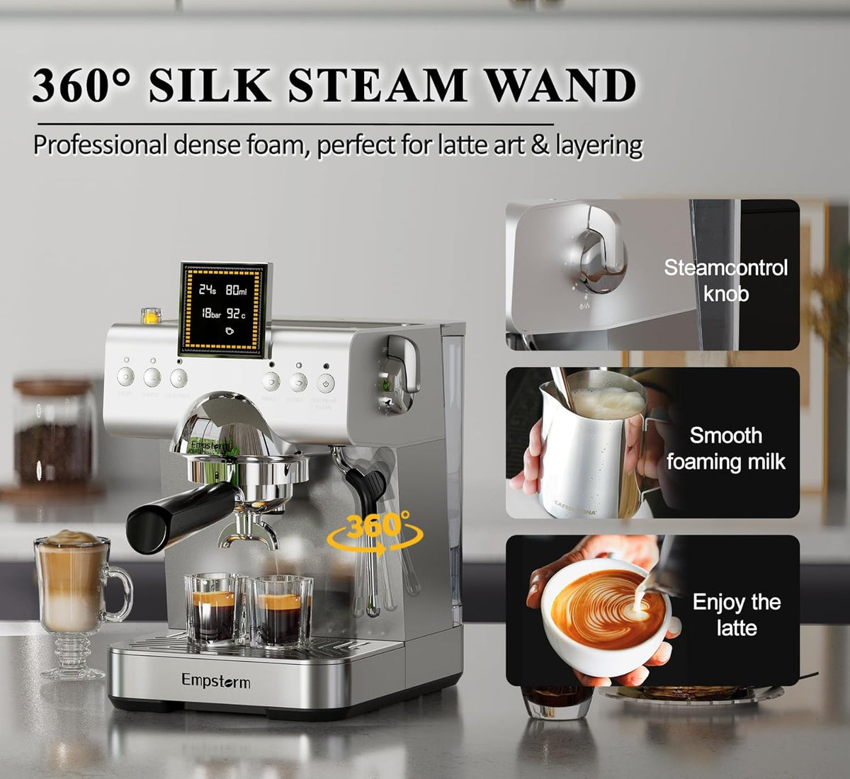 Espresso Machine 20 Bar with Steam Milk Frother, Stainless Steel Espresso maker with LED Display | Cold Brew & Hot Coffee Maker, Professional Cappuccino Expresso Machine for Home and Office