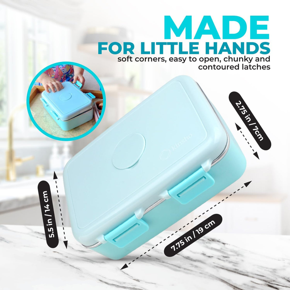 Small Stainless Steel Lunch Box for Baby or Toddlers Boys Girls, Insulated Mini Bento, 3 Eco Metal Portion Sections Leakproof Lid, Pre-School Daycare Lunches, Kids Spill-Proof Snack Container, Green