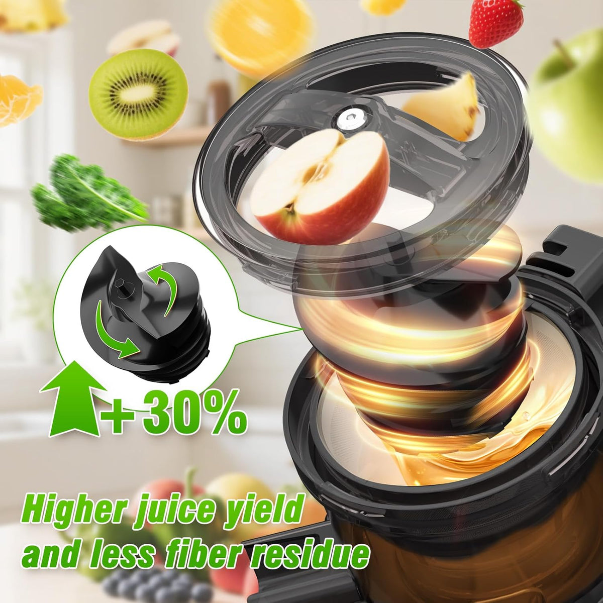 VENNXE Cold Press Juicer, Masticating Juicer with 5.7" Large Feed Chute for Whole Vegetables and Fruits, Dual Auger Juice Extractor Machines for High Juice Yield, Easy to Clean and Assemble, Black