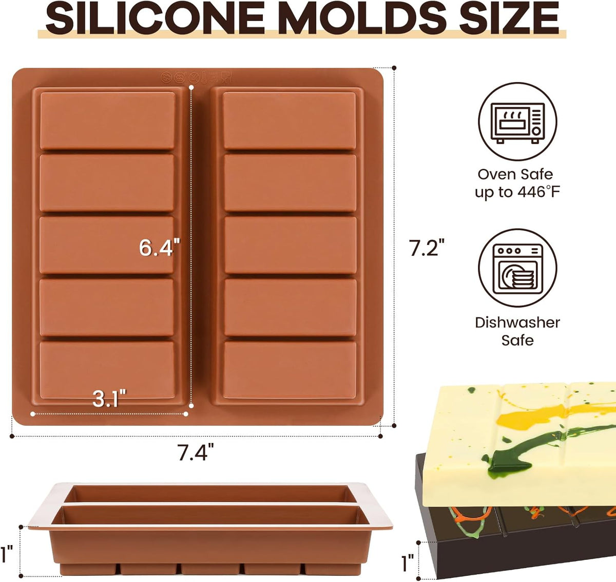 Dubai Chocolate Molds 1 Inch Deep, Silicone Chocolate Bar Mold – Non-Stick, Flexible, Large and Thick Homemade Chocolates, Candies, and Desserts - Set of 1