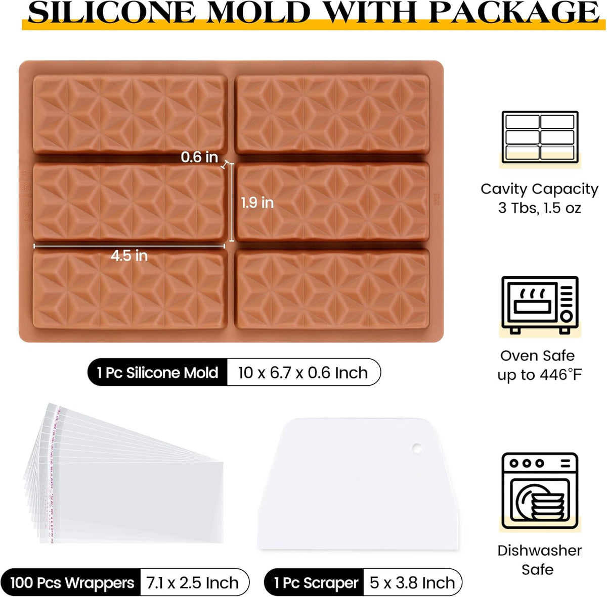 1 Pc Chocolate Bar Mold Deep Dubai Stuffed Silicone Molds for Filling Knafeh Pistachio Chocolate Bar and Wax Melts Rectangle Thick Candy Bar Molds Break Apart (Pyramid）