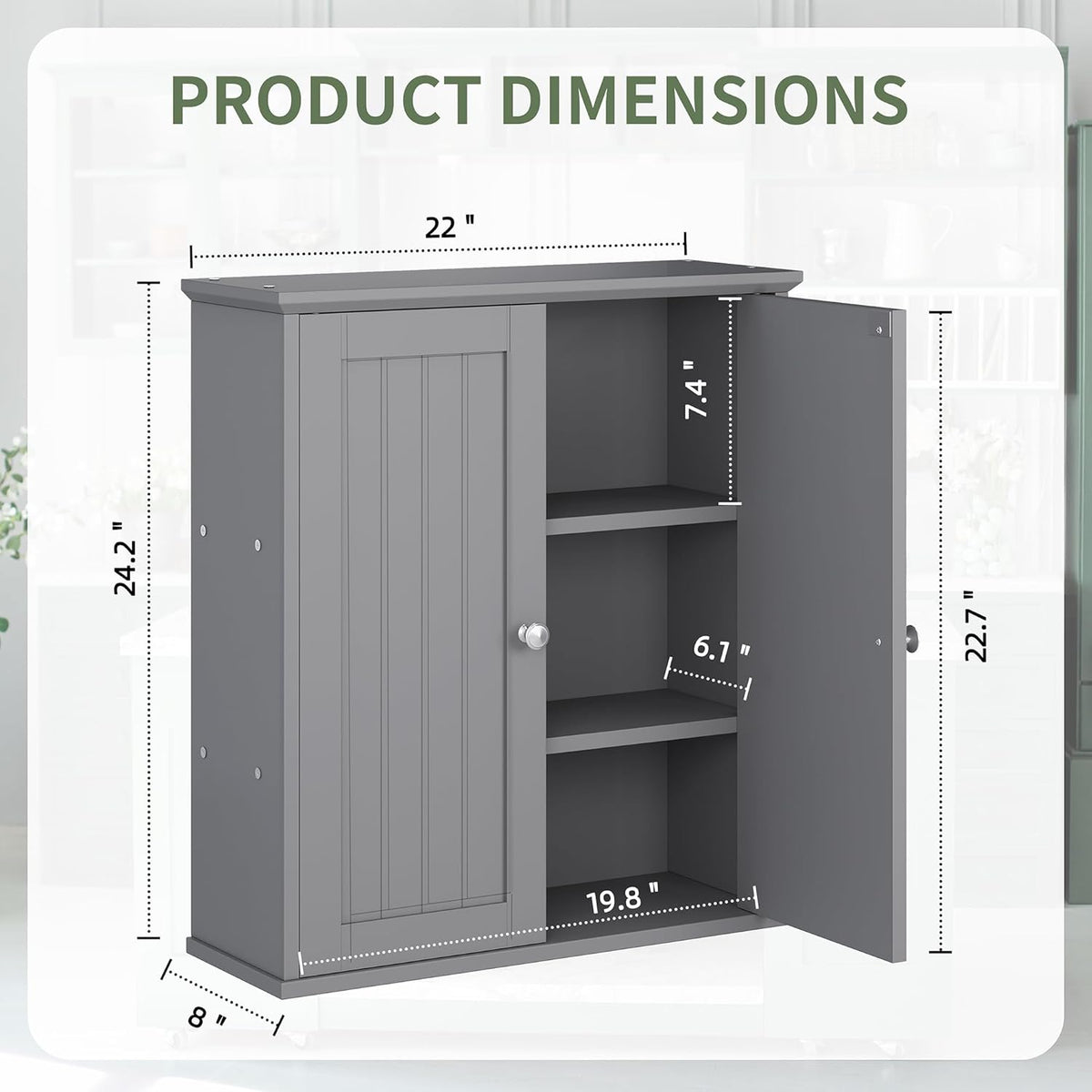 Meilocar Bathroom Wall Cabinet, Bathroom Cabinet Wall Mount, Over Toilet Space Saver Storage Cabinets Wall Mounted, Wood Medicine Cabinets with Doors, Grey