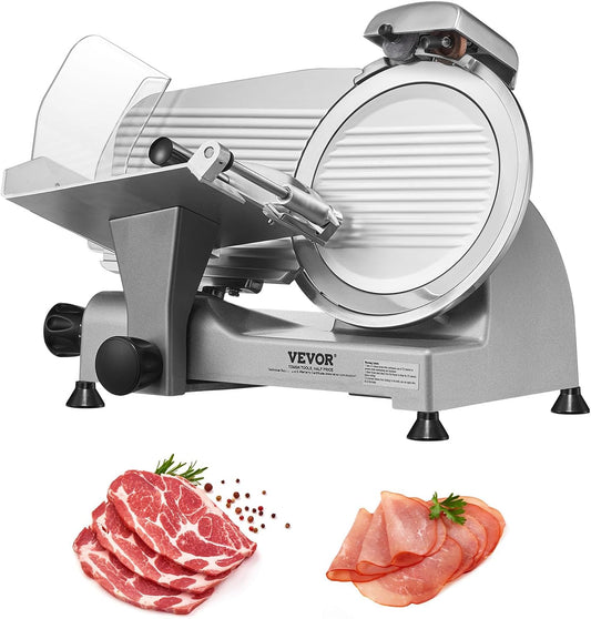 Meat Slicer, 340W Electric Deli Food Slicer with 10" SUS420 Stainless Steel Blade and Built-in Sharpening Stone, 0-0.6 inch Adjustable Thickness for Commercial and Home Use, Cut Meat and Cheese