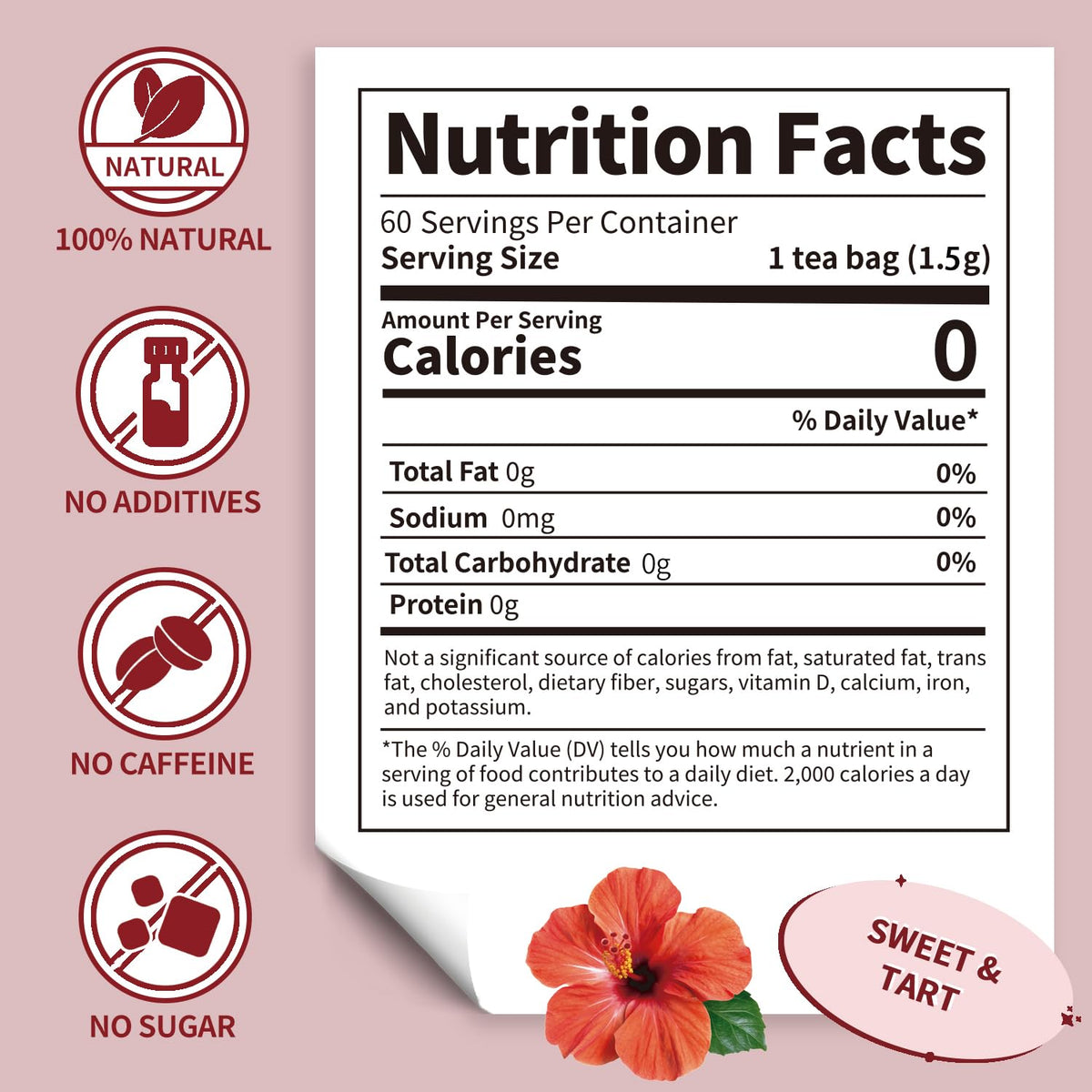 Lynginya Hibiscus Tea Bags, 60 Tea Bags (Pack of 2) - Premium Hibiscus Flower - Natural Herbal Tea - Sweet & Tart - No Sugar & No Caffeine - Total 120 Bags