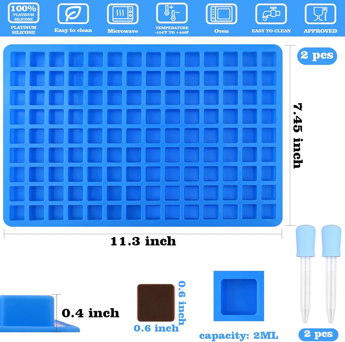 Sakolla Square Silicone Candy Molds, 126 Cavity Non Stick Mini Silicone Molds for Chocolate, Hard Candy, Gummy, Ice Cubes, Ganache, (Set of 2)