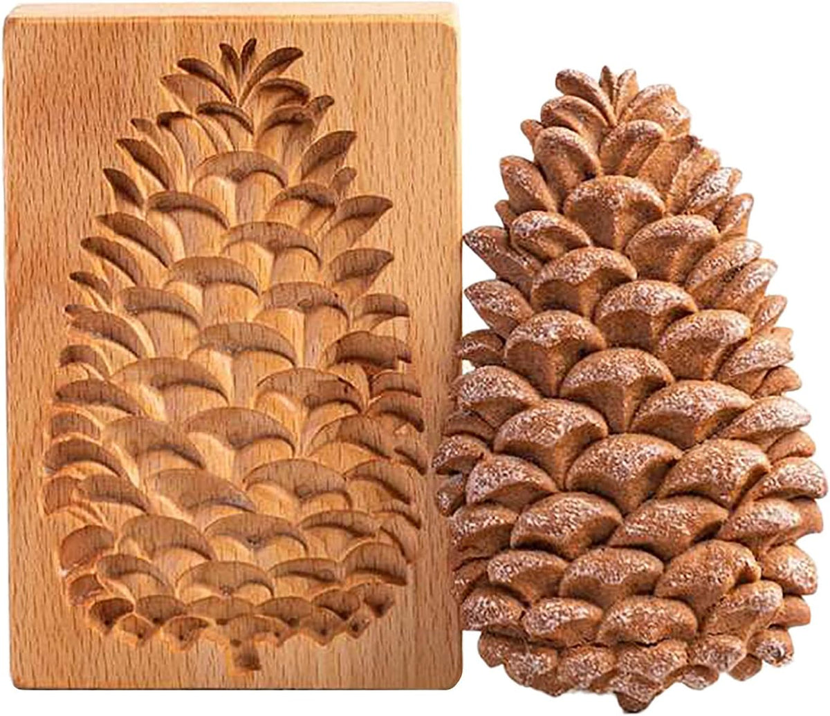 Wooden Cookie Biscuit Mold, 3D Baking Mold, Embossing Craft Decorating Baking Tool, Suitable for Halloween Thanksgiving Christmas Kitchen DIY (Pine Nuts 10 * 8 * 2)