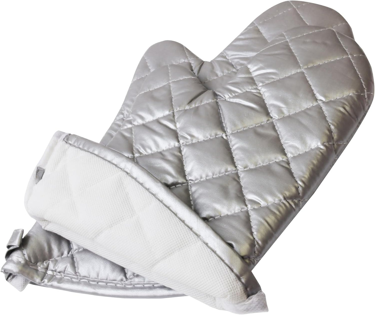 Silver Oven Mitts,Quilted Cotton Lining 13 Inch Oven Gloves,Heat Resistant for Kitchen Cooking,Grilling,Backing,Set of 2