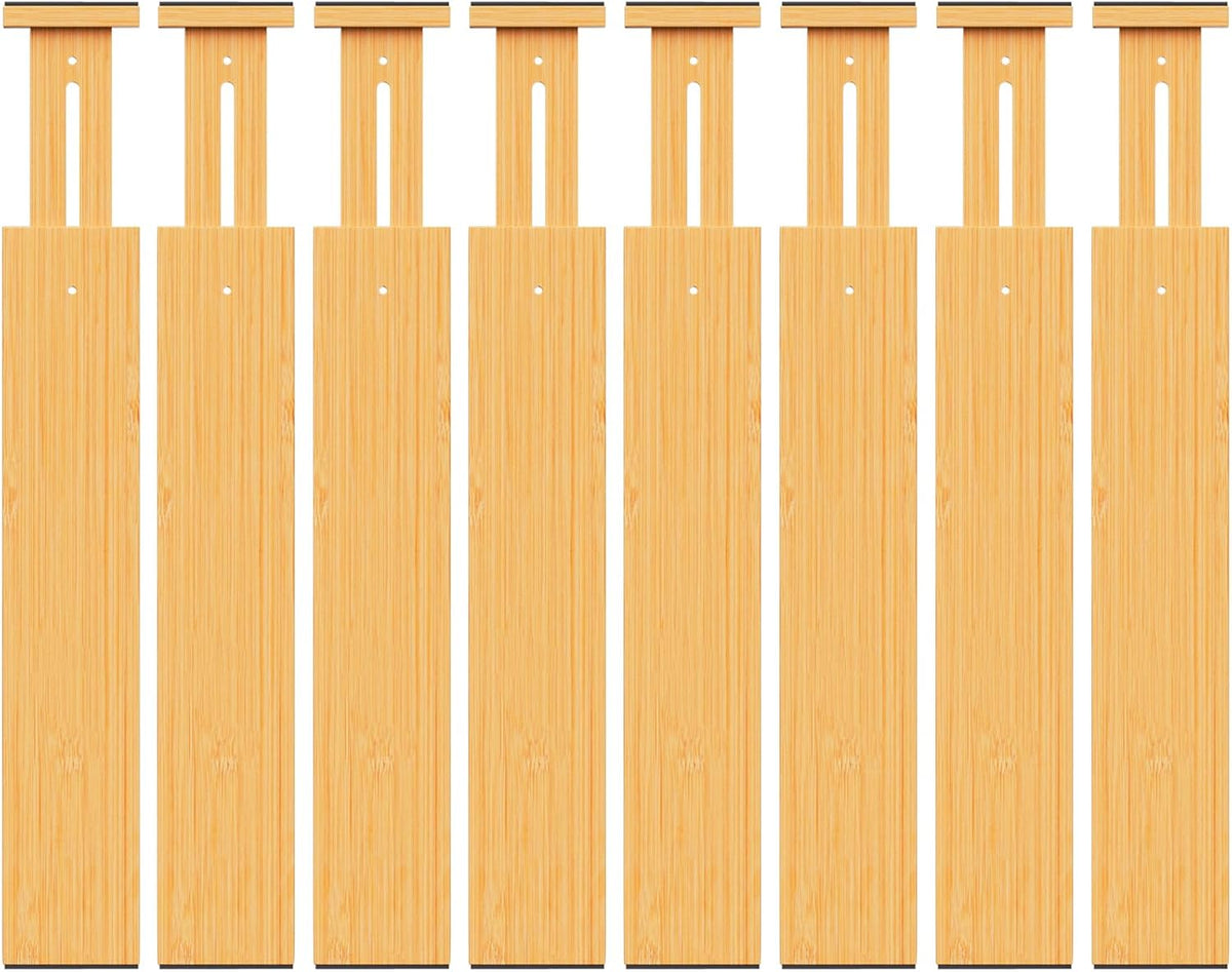 BAMBUROBA Bamboo Drawer Dividers, Adjustable Expandable Drawer Organization Separators - 17-22" for Bedroom, Bathroom, Dresser and Office - 8-Pack
