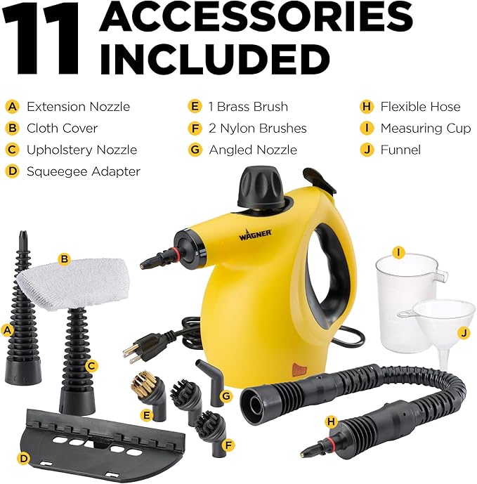 Wagner 2460111 505e Handheld Steam Cleaner, Multi-purpose Steamer, 11 Attachments, Chemical-Free Cleaning, Pet and Kid Safe