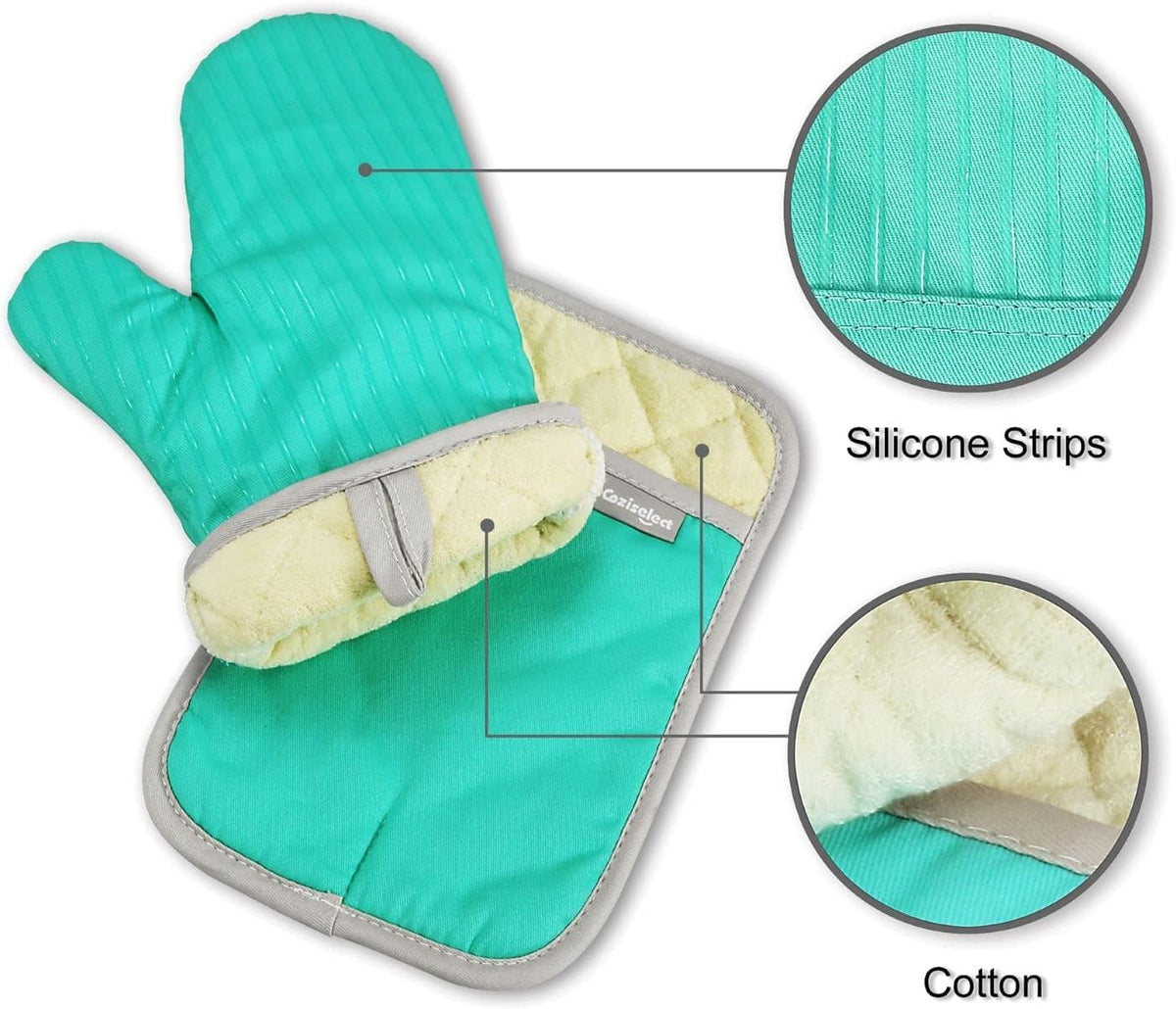 Oven Mitts and Pot Holders Set, 4-Piece Heat Resistant Kitchen Set with Pocket Style Hot Pads & Silicon Non-Slip, Quilted Insulated Oven Gloves for Baking, BBQ, Grilling (Assorted Colors)