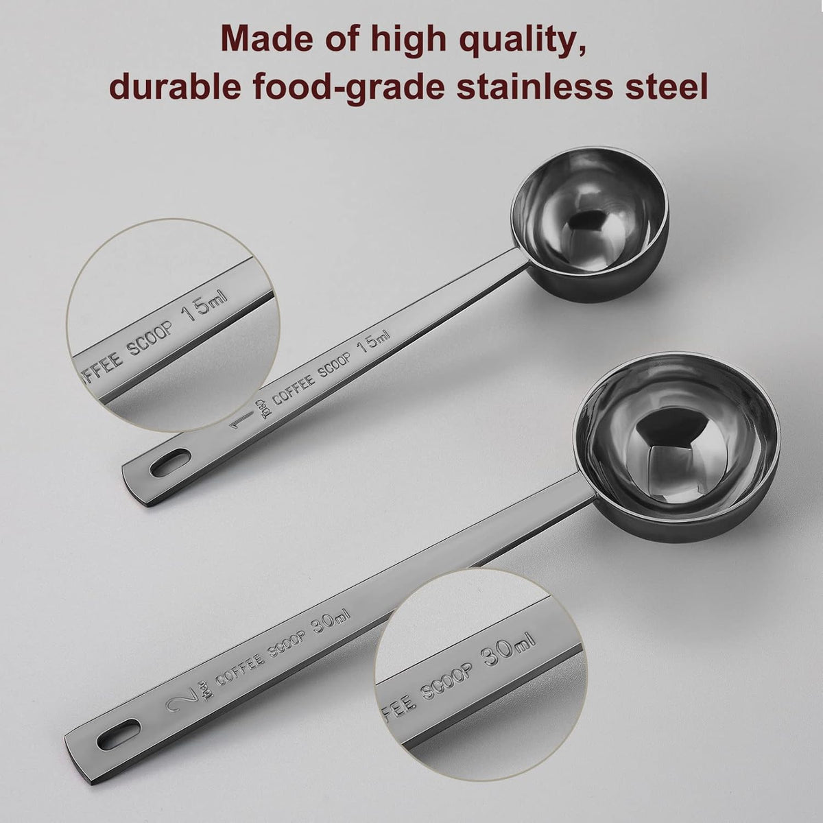 Premium Coffee Scoop Set, Set of 2, Metal Stainless Steel Long Handle Coffee Scoop, Measuring Coffee Spoons Contains 1 Tablespoon (15 ml) and 2 Tablespoons (30 ml) Spoon-Black