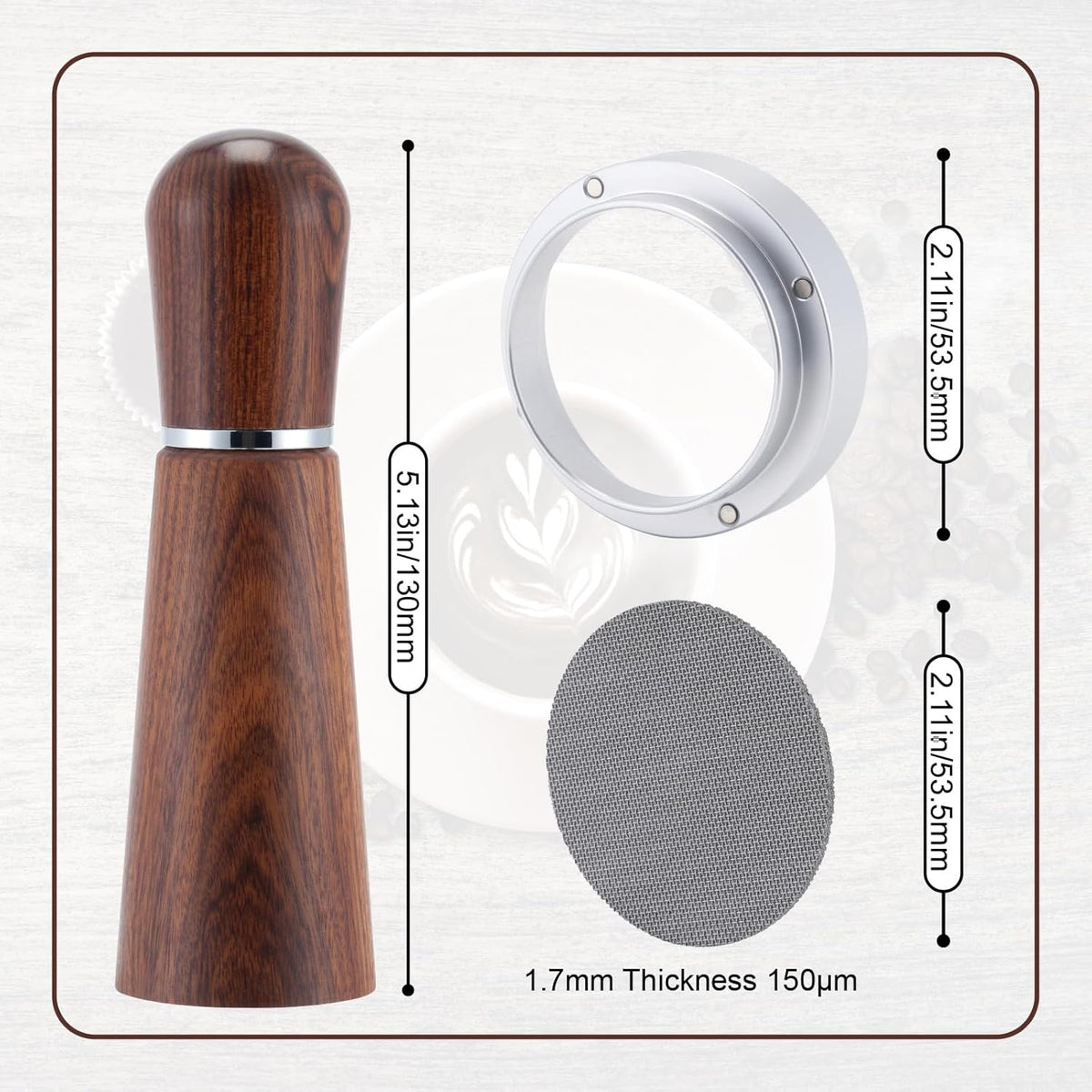 53.5mm Espresso Accessories Kit,316 Stainless Steel WDT Tool Espresso,Dosing Funnel and Puck Screen Set，Espresso Distribution Tool,Espresso Coffee Stirrer for Barista