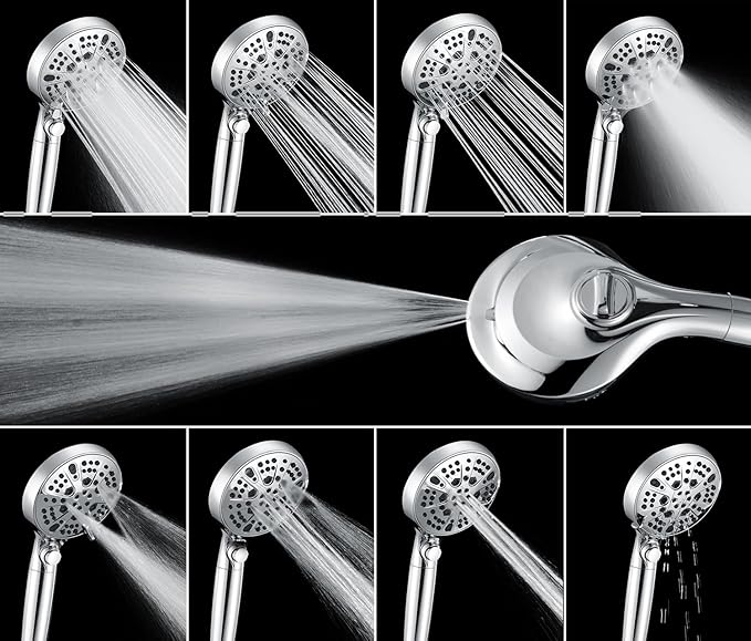 2-in-1 Shower Heads with Handheld Spray Combo: 10” Rainfall Shower Head & Hand Held Shower Head, 9 Spray Settings Detachable Shower Head with ON/OFF Switch and 15-Stage Filter